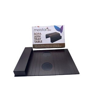 Meistar Sofa Couch Arm Tray Table With Cup Holder & Storage Pockets Dark Brown